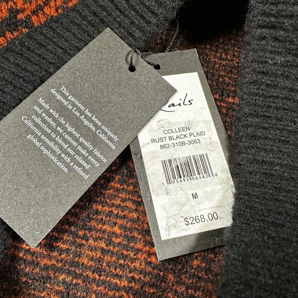 Rails Colleen Rust Black Plaid Sweater V-Neck Women's Size Medium New With Tags - Picture 6 of 10